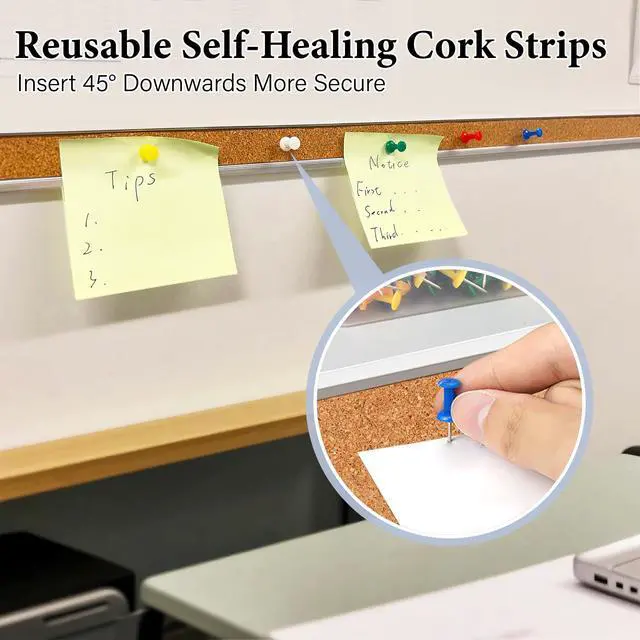 Alt view image 3 of 7 - 5 PCS 45.6 * 1.18 Inch Cork Board Strips for Walls Aluminum Trim Tack Bulletin Board Strips Cork Strips Bulletin Bar Strips with Accessories for Classroom Office Home Decor