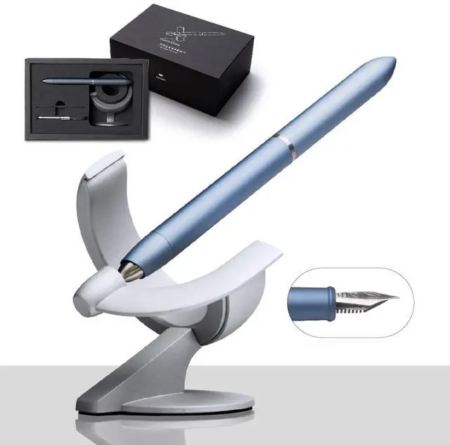 Main image of Hoverpen Future - Luxury Fountain Pen, Schmidt Nib (Fine), Converter, Extra Refill, Futuristic Aesthetic, Aerospace Metal, Best Pen Gift Set for Men & Women (Mist Blue)