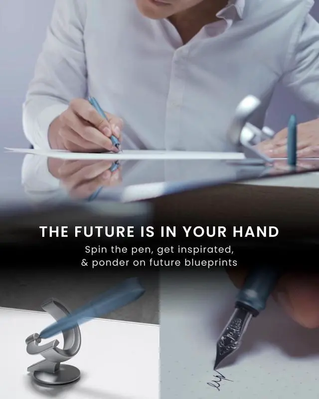 Alt view image 4 of 6 - Hoverpen Future - Luxury Fountain Pen, Schmidt Nib (Fine), Converter, Extra Refill, Futuristic Aesthetic, Aerospace Metal, Best Pen Gift Set for Men & Women (Mist Blue)