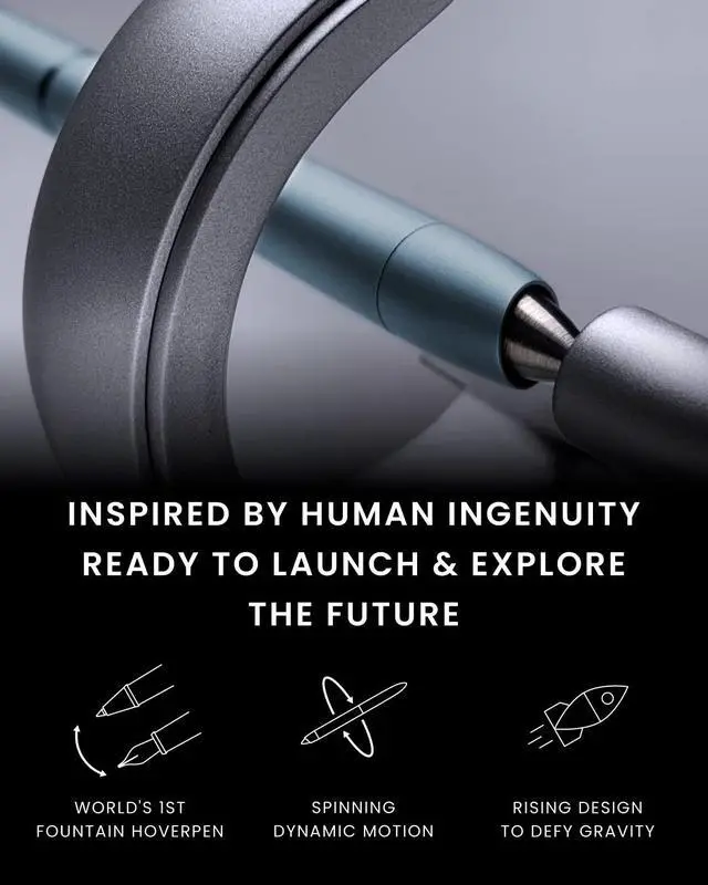 Alt view image 2 of 6 - Hoverpen Future - Luxury Fountain Pen, Schmidt Nib (Fine), Converter, Extra Refill, Futuristic Aesthetic, Aerospace Metal, Best Pen Gift Set for Men & Women (Mist Blue)