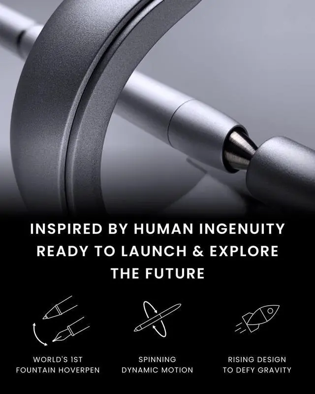 Alt view image 2 of 6 - Hoverpen Future - Luxury Fountain Pen, Schmidt Nib (Fine), Converter, Extra Refill, Futuristic Aesthetic, Aerospace Metal, Best Pen Gift Set for Men & Women (Frost Silver)