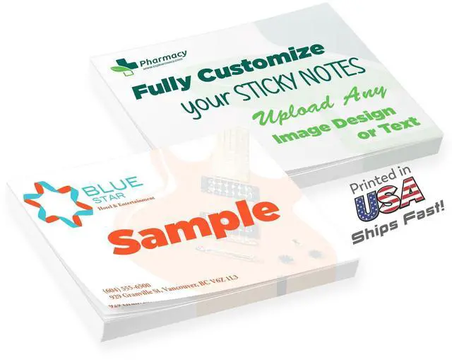 Main image of Personalized Sticky Notes 4" x 3" with Text or Logo, Adhesive Notepad, 25 Sheets, Custom Note Pads, to Do List Memo Pads, for Office, School, Business Marketing or Party Supplies, 250 Qty