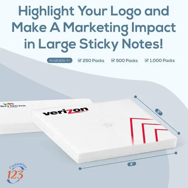 Alt view image 2 of 7 - Personalized Sticky Notes 4" x 3" with Text or Logo, Adhesive Notepad, 25 Sheets, Custom Note Pads, to Do List Memo Pads, for Office, School, Business Marketing or Party Supplies, 250 Qty