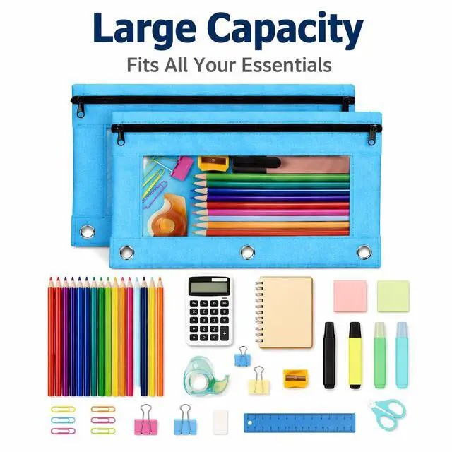 Alt view image 2 of 7 - Pencil Pouch Bulk 144 Pack, Pencil Pouch for 3 Ring Binder, Pencil Bags | Binder Pencil Pouch, Zipper Pencil Pouch with Clear Window, 3 Hole Fabric Pencil Pouches Bulk for Classroom, School & Office