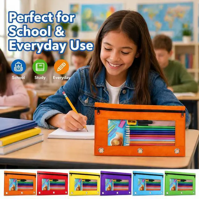 Alt view image 6 of 7 - Pencil Pouch Bulk 144 Pack, Pencil Pouch for 3 Ring Binder, Pencil Bags | Binder Pencil Pouch, Zipper Pencil Pouch with Clear Window, 3 Hole Fabric Pencil Pouches Bulk for Classroom, School & Office