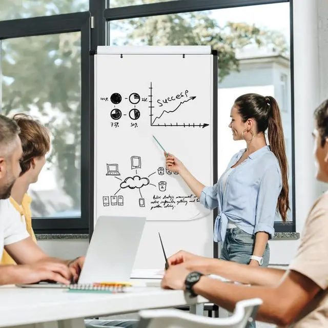 Alt view image 6 of 7 - Rolling Whiteboard 48 x 24 in, Large Whiteboard on Wheels | 4'x2', Double Sided, Storage Tray, Height Adjustable, Solid, Mobile Whiteboard, Teachers & Students, Classroom, Home, Office