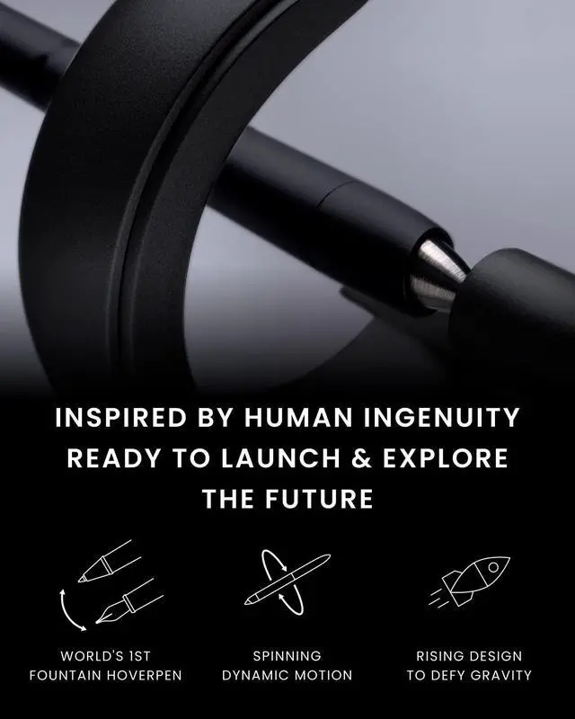 Alt view image 2 of 6 - Hoverpen Future - Luxury Fountain Pen, Schmidt Nib (Fine), Converter, Extra Refill, Futuristic Aesthetic, Aerospace Metal, Best Pen Gift Set for Men & Women (Deep Black)