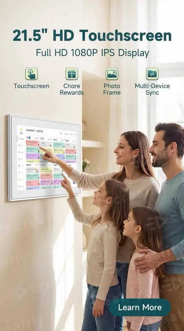 Alt view image 3 of 7 - Wall Planner Digital Calendar & Chore Chart, Smart Touchscreen Interactive Display for Family Schedules Wall Mount Included, Great for Organizing Your 2026 Calendar (21.5)