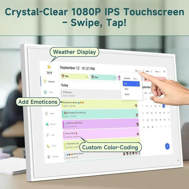 Alt view image 4 of 7 - Wall Planner Digital Calendar & Chore Chart, Smart Touchscreen Interactive Display for Family Schedules Wall Mount Included, Great for Organizing Your 2026 Calendar (21.5)