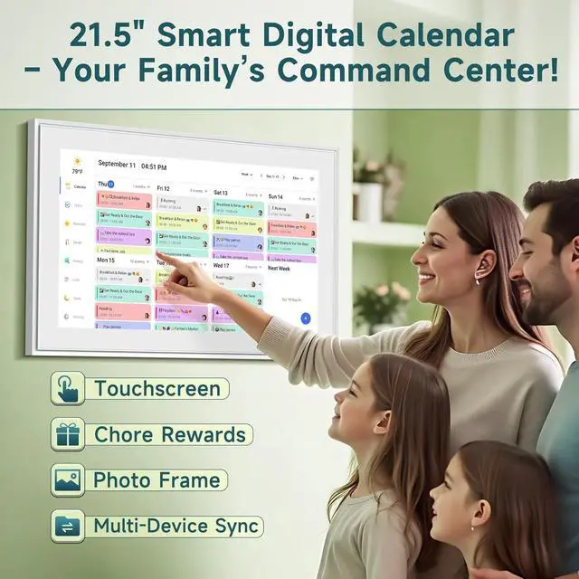 Alt view image 7 of 7 - Wall Planner Digital Calendar & Chore Chart, Smart Touchscreen Interactive Display for Family Schedules Wall Mount Included, Great for Organizing Your 2026 Calendar (21.5)
