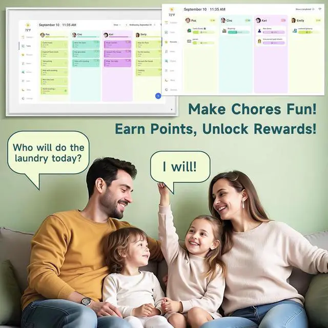 Alt view image 6 of 7 - Wall Planner Digital Calendar & Chore Chart, Smart Touchscreen Interactive Display for Family Schedules Wall Mount Included, Great for Organizing Your 2026 Calendar (21.5)