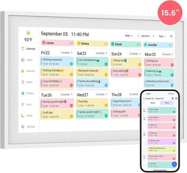Main image of Calendar: 15-inch Wall Planner Digital Calendar & Chore Chart, Smart Touchscreen Interactive Display for Family Schedules Wall Mount Included, Great for Organizing Your 2026 Calendar