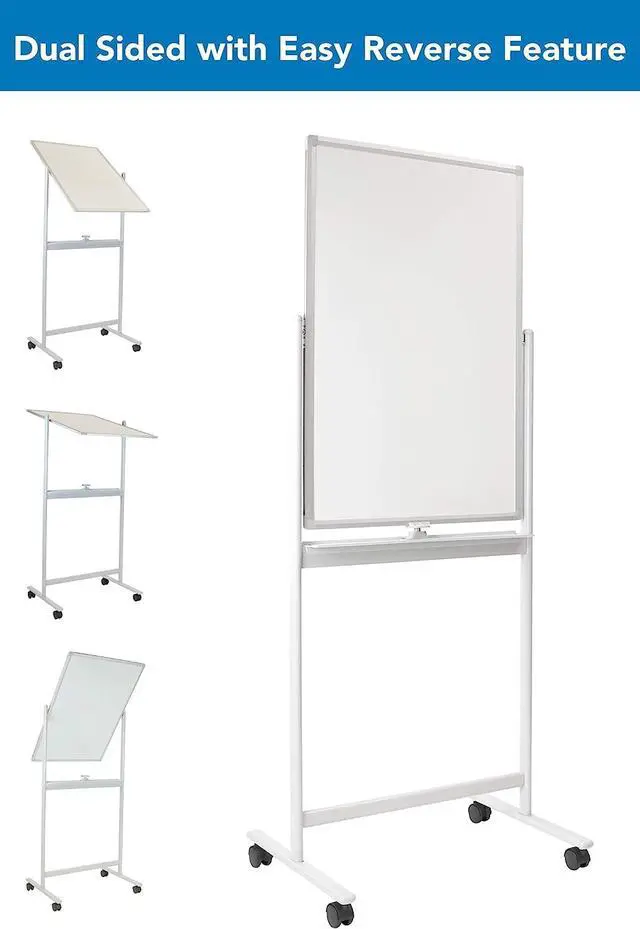 Alt view image 3 of 7 - Mobile Dry Erase Whiteboard - Rolling White Board with Casters and Stand, 36x24 Inches Reversible Double-Sided Dry Erase Board, Wall Mountable Magnetic Easel with Locking Caster Wheels