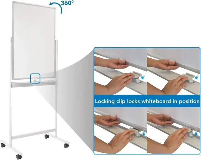 Alt view image 4 of 7 - Mobile Dry Erase Whiteboard - Rolling White Board with Casters and Stand, 36x24 Inches Reversible Double-Sided Dry Erase Board, Wall Mountable Magnetic Easel with Locking Caster Wheels
