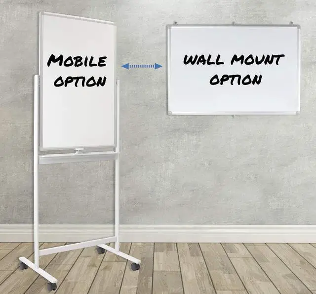 Alt view image 5 of 7 - Mobile Dry Erase Whiteboard - Rolling White Board with Casters and Stand, 36x24 Inches Reversible Double-Sided Dry Erase Board, Wall Mountable Magnetic Easel with Locking Caster Wheels