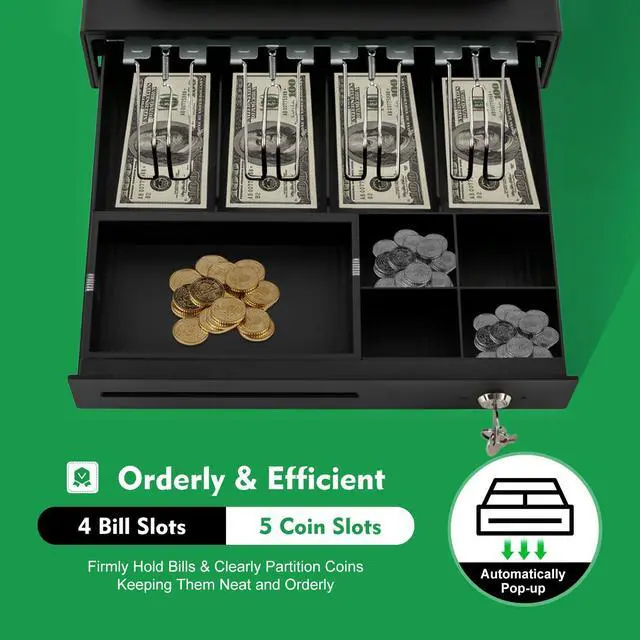 Alt view image 3 of 7 - Cash Management System Electronic POS System Commercial Cash Register with Flat Keyboard&Thermal Printer,Multifunctional Cash Register 47 Keys LED for Retail/Restaurant (Black)