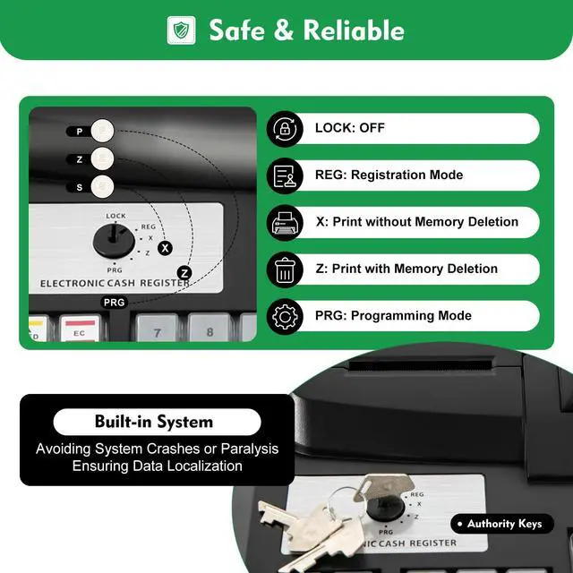 Alt view image 4 of 7 - Cash Management System Electronic POS System Commercial Cash Register with Flat Keyboard&Thermal Printer,Multifunctional Cash Register 47 Keys LED for Retail/Restaurant (Black)