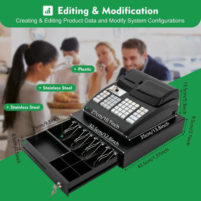 Alt view image 6 of 7 - Cash Management System Electronic POS System Commercial Cash Register with Flat Keyboard&Thermal Printer,Multifunctional Cash Register 47 Keys LED for Retail/Restaurant (Black)