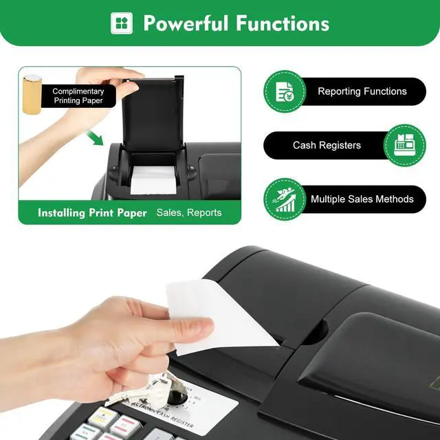 Alt view image 7 of 7 - Cash Management System Electronic POS System Commercial Cash Register with Flat Keyboard&Thermal Printer,Multifunctional Cash Register 47 Keys LED for Retail/Restaurant (Black)