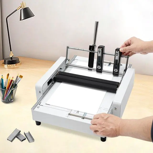 Alt view image 3 of 7 - A3 Paper Folding Machine, MAX 11.7"×16.5" Paper Folder Stapler Machine, 2 in 1 Booklet Maker Automatic A3 Paper Folding Binding Machine for Schools Print Stores, Offices