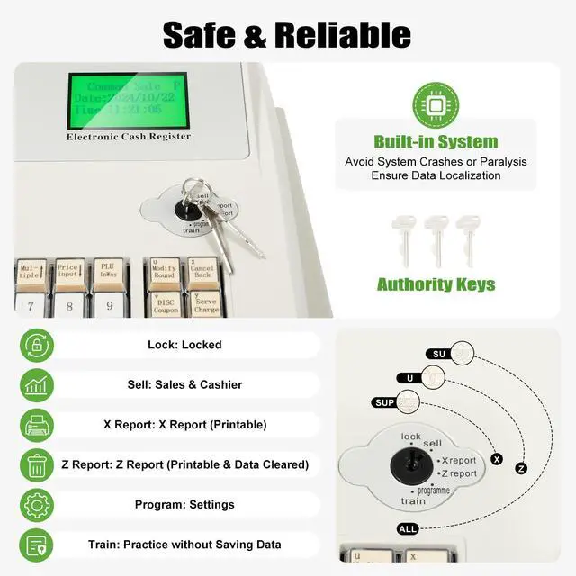 Alt view image 4 of 7 - Digital Cash Register, 110-240V 48 Keys Cash Box 8-Digit LED Screen Money Registers Cash Machine Cash Register Drawer with Multiple Payment Methods & Interfaces for Stores, Restaurants