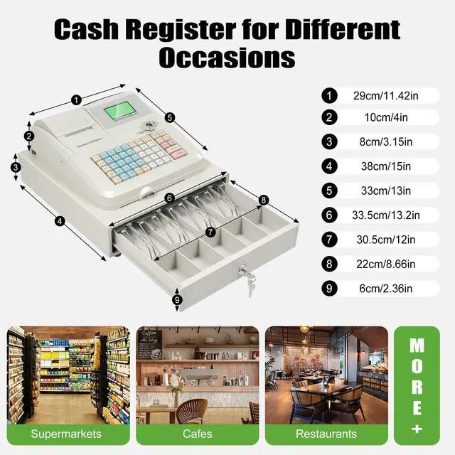 Alt view image 7 of 7 - Digital Cash Register, 110-240V 48 Keys Cash Box 8-Digit LED Screen Money Registers Cash Machine Cash Register Drawer with Multiple Payment Methods & Interfaces for Stores, Restaurants