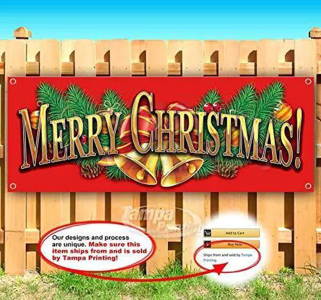 Main image of Merry Christmas Banner 13 oz | Non-Fabric | Heavy-Duty Vinyl Single-Sided with Metal Grommets