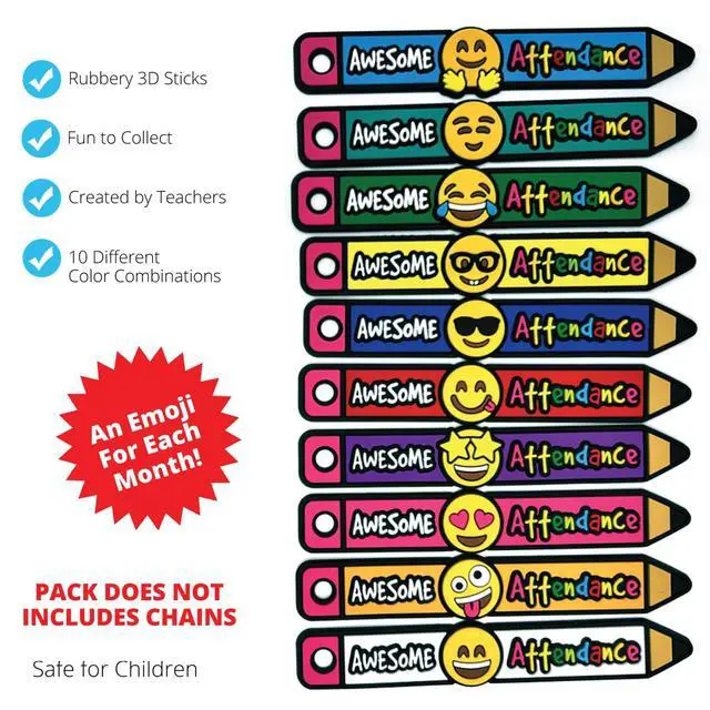 Alt view image 2 of 4 - Brag Sticks Awesome Attendance Value Pack: Wearable Incentives to Increase Student Attendance: 250 Sticks (25 Sticks for Each Design)