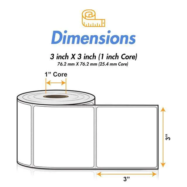 Alt view image 4 of 7 - 3" x 3" Direct Thermal Labels | Compatible with Zebra & Rollo Desktop Printers, 1" Core, Permanent Adhesive & Perforated, 500/Roll, 5000 Labels in 10 Rolls