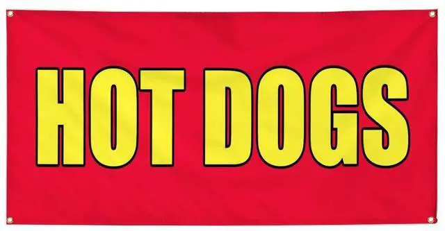 Main image of Vinyl Banner Multiple Sizes Hot Dogs Food Fair Promotion Business Restaurant & Food Outdoor Weatherproof Industrial Yard Signs Red 10 Grommets 60x144Inches