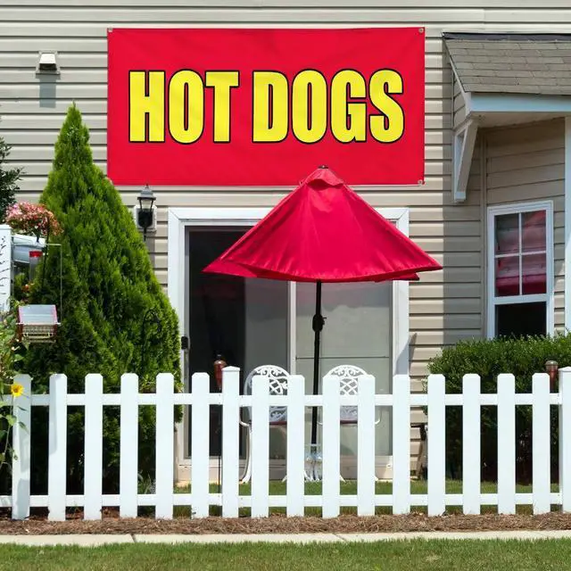 Alt view image 3 of 6 - Vinyl Banner Multiple Sizes Hot Dogs Food Fair Promotion Business Restaurant & Food Outdoor Weatherproof Industrial Yard Signs Red 10 Grommets 60x144Inches