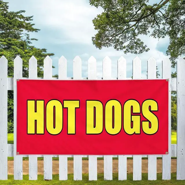 Alt view image 5 of 6 - Vinyl Banner Multiple Sizes Hot Dogs Food Fair Promotion Business Restaurant & Food Outdoor Weatherproof Industrial Yard Signs Red 10 Grommets 60x144Inches