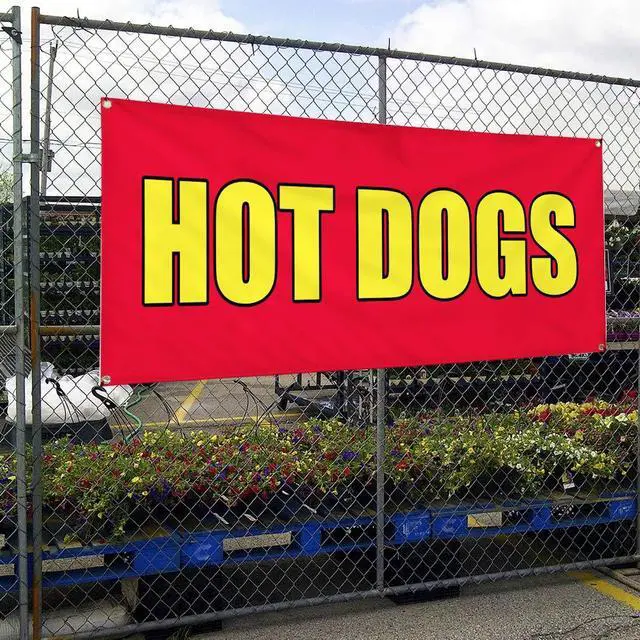 Alt view image 4 of 6 - Vinyl Banner Multiple Sizes Hot Dogs Food Fair Promotion Business Restaurant & Food Outdoor Weatherproof Industrial Yard Signs Red 10 Grommets 60x144Inches