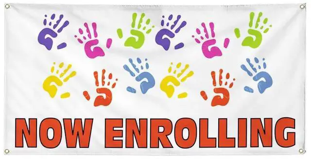 Main image of Vinyl Banner Multiple Sizes Now Enrolling Outdoor Advertising Printing B Education Outdoor Weatherproof Industrial Yard Signs 10 Grommets 60x144Inches