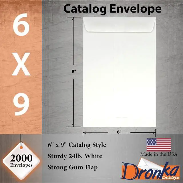 Alt view image 2 of 3 - 2000 Catalog Envelopes, 6 x 9 Inches, Open End, 24lb White Paper, Gummed Closure, 2000 Count