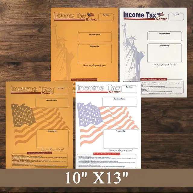 Alt view image 2 of 3 - 500 Cashier Depot Income Tax Return Envelopes 10" x 13" Catalog (Open End), American Flag Design, Heavy 28lb White Paper, Gum Flap, Printable & Customizable, 500 Count