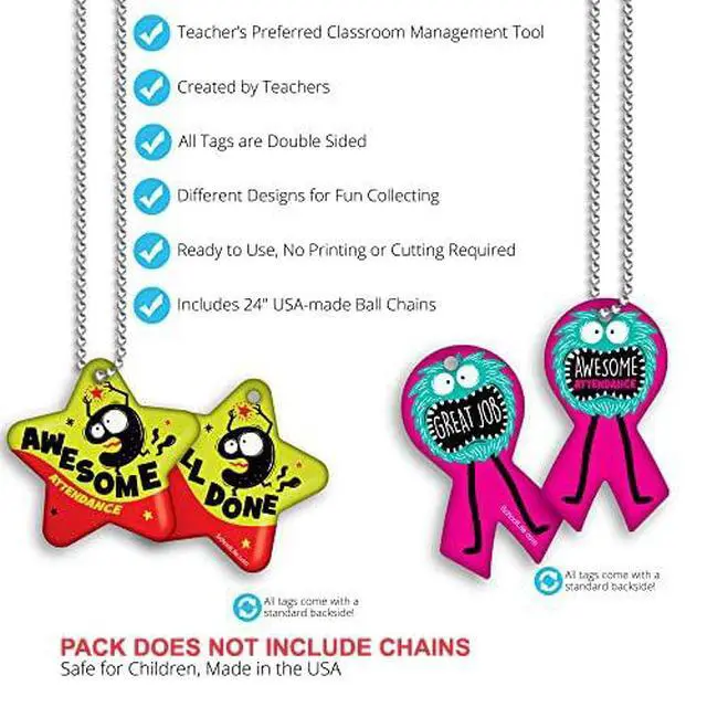 Alt view image 3 of 7 - Brag Tags Fun Critters & Monsters Increase Student Attendance Incentives Value Pack: 500 Multicolor, Waterproof Teslin Brag Tags (50 Per Design)