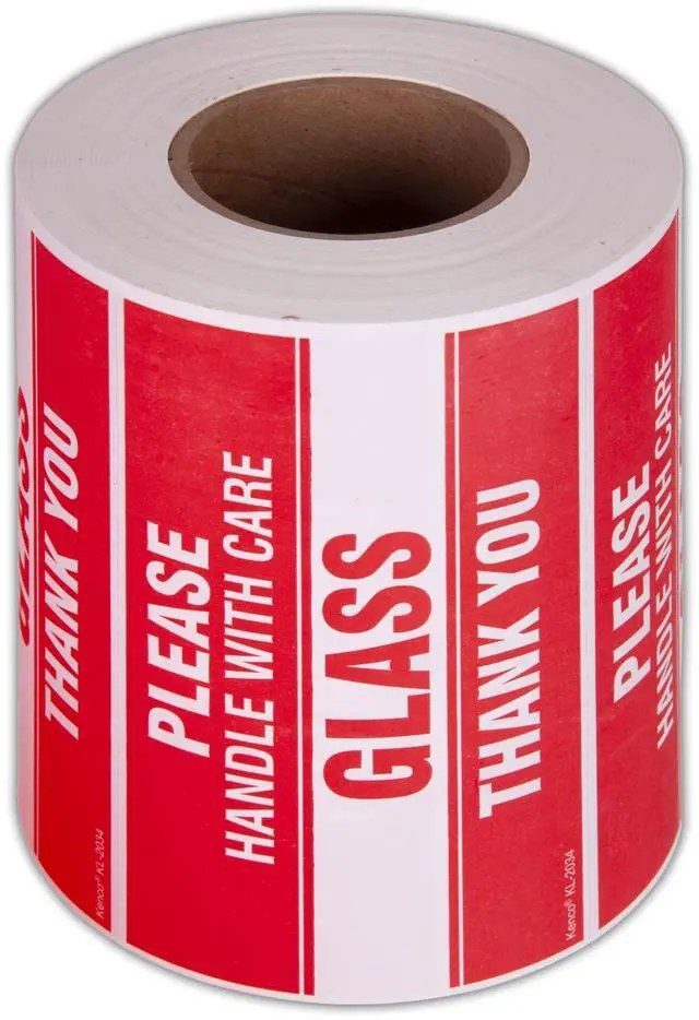 Main image of 3" X 5" Please Handle with Care Glass Thank You Stickers for Shipping and Packing - 500 Adhesive Labels Per Roll (10 Pack)