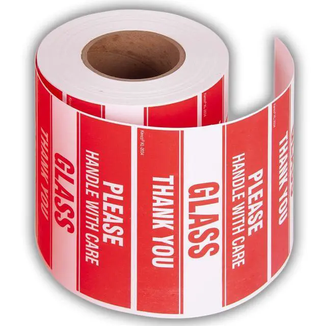 Alt view image 2 of 5 - 3" X 5" Please Handle with Care Glass Thank You Stickers for Shipping and Packing - 500 Adhesive Labels Per Roll (10 Pack)