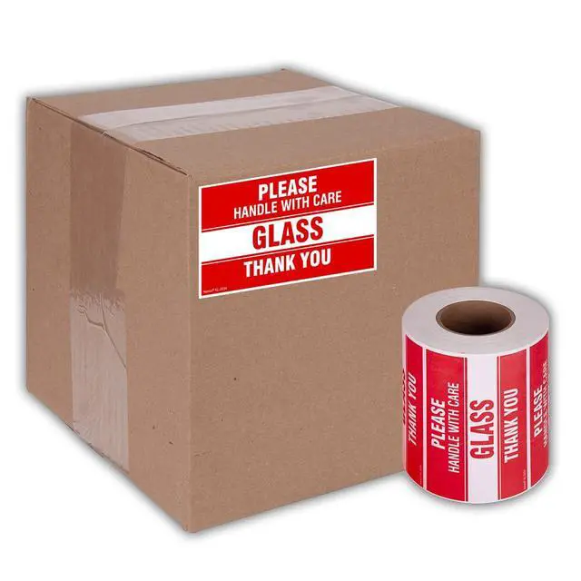 Alt view image 5 of 5 - 3" X 5" Please Handle with Care Glass Thank You Stickers for Shipping and Packing - 500 Adhesive Labels Per Roll (10 Pack)