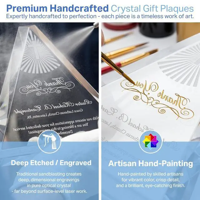 Alt view image 3 of 7 - Custom Trinity Crystal Pastor Appreciation Plaque Personalized Gift for Minister, Priest, Deacon or Church Staff with Engraved Thank You Message (L - 9")