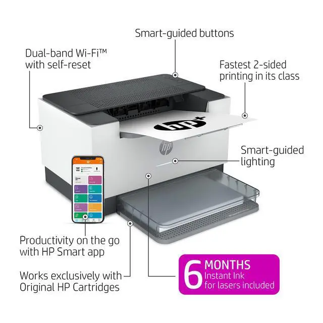 Alt view image 2 of 7 - LaserJet M209dwe Wireless Monochrome Printer with built-in Ethernet & fast 2-sided printing, + and bonus 6 months Instant Ink (6GW62E)
