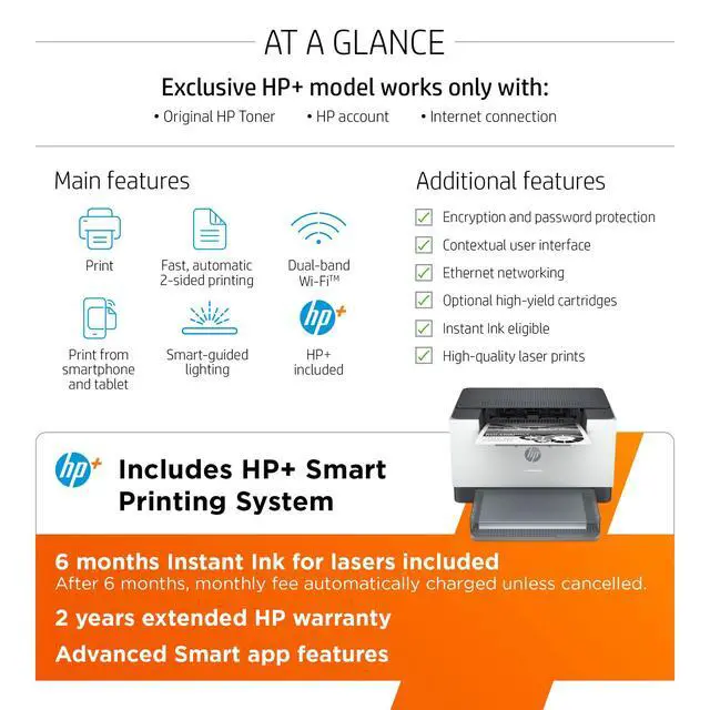Alt view image 4 of 7 - LaserJet M209dwe Wireless Monochrome Printer with built-in Ethernet & fast 2-sided printing, + and bonus 6 months Instant Ink (6GW62E)