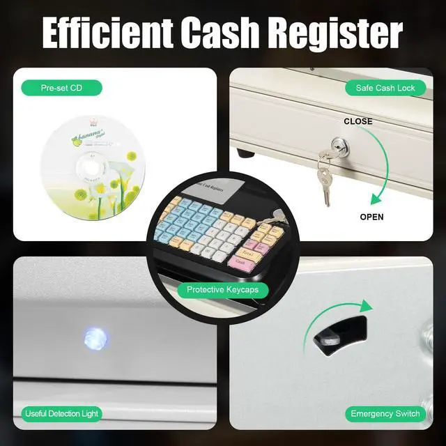 Alt view image 6 of 7 - Electronic Cash Register, 48 Keys 35W Cash Register for Small Businesses with with 2.4in/s Printing Speed Cash Management System for Restaurant Supermarket Retail 8-Digits LED Display Black