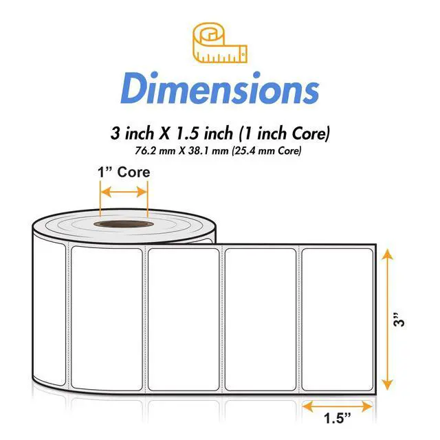 Alt view image 4 of 7 - 3" x 1.5" Direct Thermal Labels, 950/Roll, 9500 Labels in 10 Rolls | Compatible with Zebra & Rollo Desktop Printers and More, 1 Core, Permanent Adhesive & Perforated