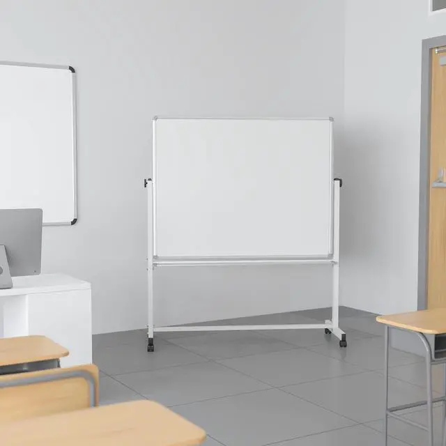 Alt view image 3 of 7 - HERCULES Series 53"W x 62.5"H Double-Sided Mobile White Board with Pen Tray