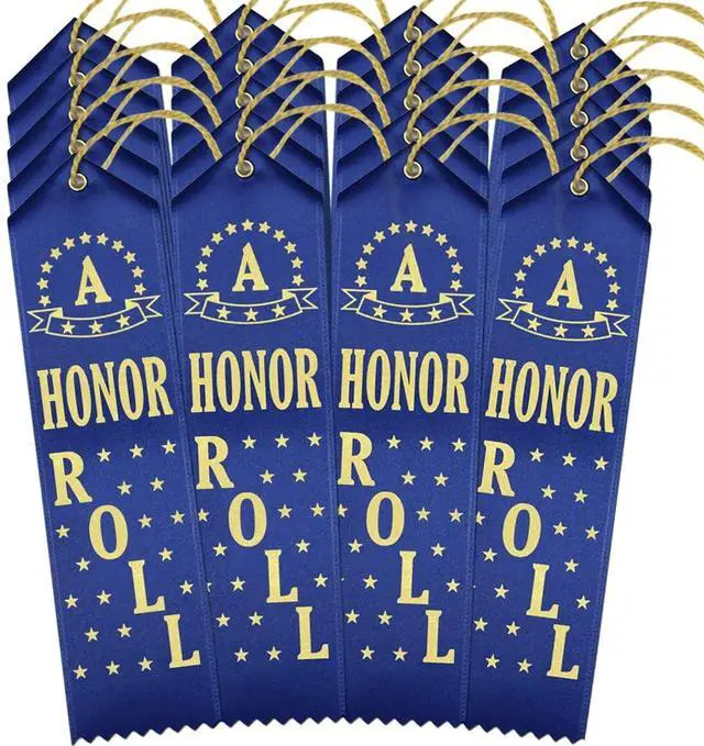 Main image of A Honor Roll Award Ribbons - 500 Blue Ribbons with Card & String