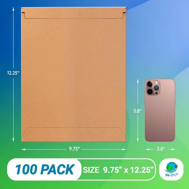 Alt view image 2 of 7 - Rigid Mailers with Self-Seal, Brown 9.75 x 12.25 Inches, 100 Pack, 550 GSM Thick Paperboard Envelopes for Documents, Photos, CDs