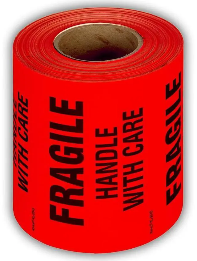 Main image of 3" X 5" Fragile Handle with Care Fluorescent Shipping Label Stickers for Shipping and Packing -500 Labels Per Roll (10 Pack)