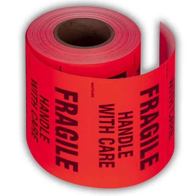 Alt view image 2 of 5 - 3" X 5" Fragile Handle with Care Fluorescent Shipping Label Stickers for Shipping and Packing -500 Labels Per Roll (10 Pack)